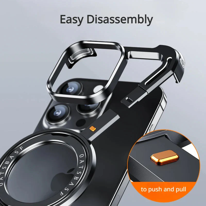 iPhone 16 Pro Max Z Shape Metal Case Frame Less Magnetic Ring with Magsafe - Black